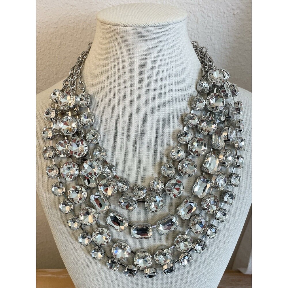 Paparazzi Zi  Multistrand Clear Crystal Bib Silver Tone Statement Necklace